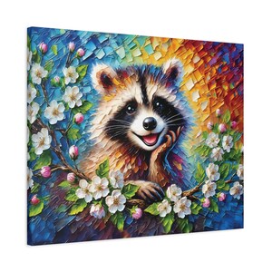 Cadeau voor liefhebbers van wasbeer, canvasafdruk, kunst aan de muur wasbeer, decor wilde dieren, leuk decor, dierenkunstwerk