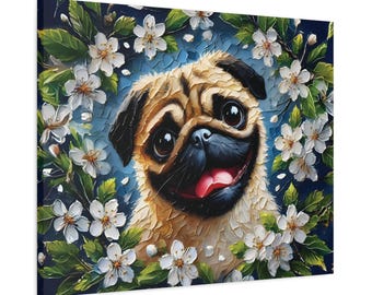 Gift for Pug Owner,Canvas Print, Pug Wall Art, Dog Lover Gift, Animal Painting, Cute Puppy, Home Decor