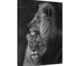 Lion Couple Wall Art, Canvas Print, Romantic Anniversary Gift, Lion and Lioness, Home Decor