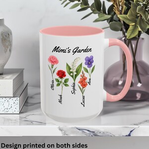 Personalized Mimi&#39;s Garden Mug, Custom Birth Flower and Names, Personalized Gift for Grandma, Mother&#39;s Day Mug