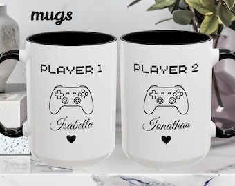 Mokken voor paar gaming, speler 1 speler 2, cadeau voor gamer