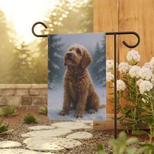 Bandera de jardín Goldendoodle, regalo para dueños de Goldendoodle, bandera para perros, decoración de jardín para perros