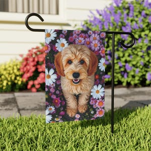 Bandera pequeña de jardín Goldendoodle, regalo para dueños de Goldendoodle, bandera de jardín para exteriores, bandera de verano