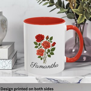 Personalized Rose Ceramic Mug, Floral Coffee Cup, Flower Lover Gift, Mother&#39;s Day Present, Mom Mug