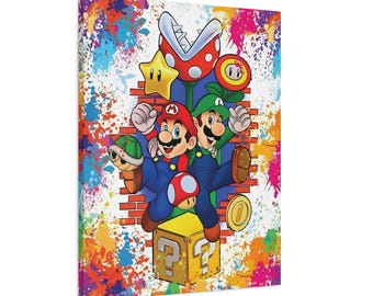 Grafika na płótnie Mario i Luigi, dekoracja ścienna w stylu retro