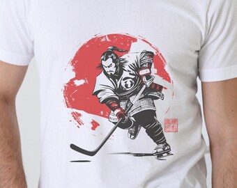 Samurai Hockey Graphic Shirt, Hockey Gift, Hockey Player Shirt, Hockey Tee, Hockey Coach Gift, Hockey Warrior Shirt, Men Hockey T-Shirt