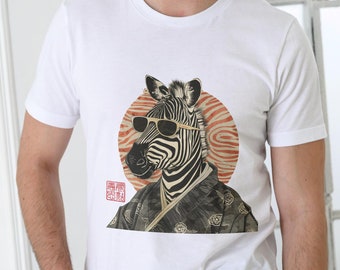 Zebra T-Shirt - Traditional Japanese Art Inspired Animal Print Shirt, Unique Graphic Tee, Asian Culture Fashion, Aesthetic Clothing