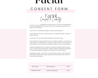 Facial Client Consent Form, Skincare Intake Template (PNG+PDF)