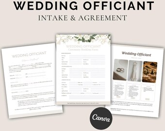 Wedding Officiant Client Intake Form, Wedding ceremony agreement fillable, Editable Service Contract, Canva digital template