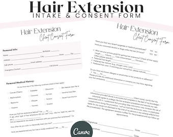 Hair Extension Forms, Editable Hair Consent Templates, Hair Extensions Consultation, Hair Stylist Forms, Hair Forms, Hair Care Form