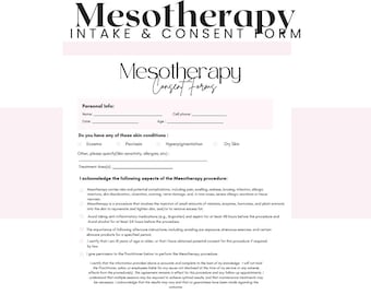 Mesotherapy consent intake forms, Skincare Forms, Facial Consultation, Facial Intake Forms, Facial Consent Form, Esthetics Forms, Aftercare