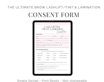 Lash Lift and Tint Client Intake and Consent Form, Lash Lift and Tint Form, brow lamination Client Form Template Esthetician Business Forms