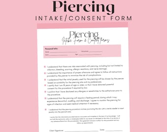 Piercing Intake and Consent Form Template (Digital Download)