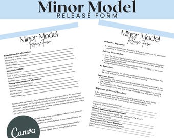 Minor Model Release Form Template for Photographers (Digital Download)