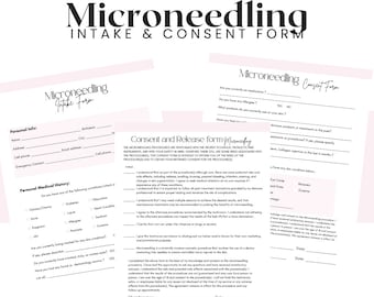 Microneedling intake form, Microneedling 3 pages consent forms, esthetician intake forms, Microneedling liability waiver, skin consent form