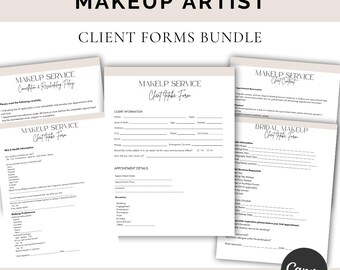 Makeup Artist Forms Bundle, Editable MUA Client Consent & Intake Templates, Bridal Makeup Service Agreement, Freelance Makeup Forms, Canva
