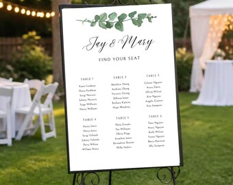 Floral Eucalyptus Wedding Seating Chart Template: Printable Find Your Seat Sign (Digital Download)