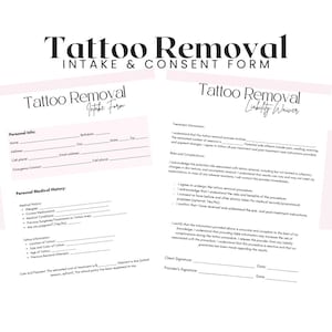 Laser Tattoo removal consent Intake form, Laser Tattoo Removal Aftercare, Editable, Medical Aesthetic Esthetician, Consultation Forms Canva