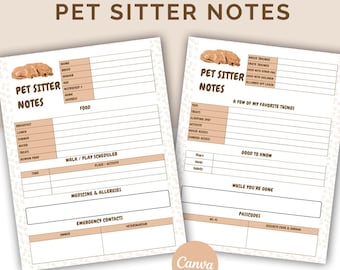 Pet Sitter Notes, Dog Sitter Notes, Cat Sitter Notes, Pet Sitter Info Form, Pet Information, Pet Sitter Planner, Pet Sitter Agreement