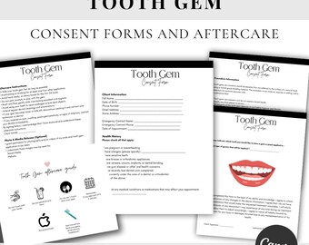 Tooth Gem Consent and Intake Forms – Teeth gem aftercare card - Editable Client Intake (Digital Download)