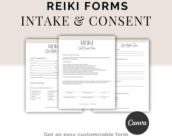 Editable Reiki Client Forms, Intake and Consent Printable & Fillable