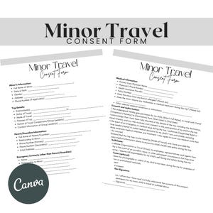Travel Consent Form For Minors, Parental Consent For Minor Travel, Minor Travel Authorization Form, Child Travel Permission