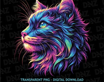 Trippy Psychedelic Cat Png, Trippy Cat T-Shirt Design, Colorful Cat Svg, Psychedelic Cat Shirt, Printable Transparent Png, Digital Download