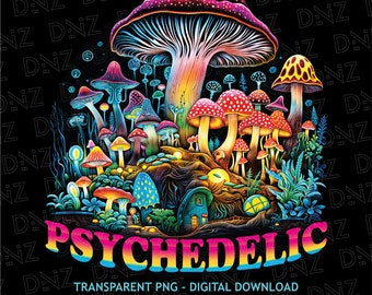 Psychedelic Mushroom PNG, Magic Mushroom Clipart, Trippy T-Shirt Design, Colorful Mushroom, Psychedelic Mushroom Svg, Printable Transparent