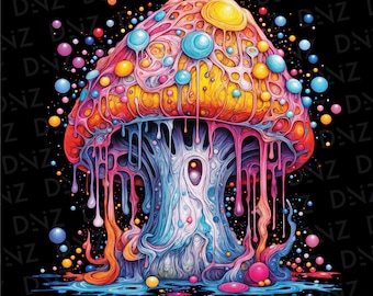 Psychedelic Magic Mushroom Png, Colorful Mushroom, Printable Transparent PNG, Sublimation PNG, Trippy T-shirt Design, Digital Download PNG