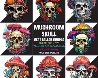 8 Mushroom Skull png Pack, Skull SVG, Clipart png Bundle, Sublimation PNG, Mushroom Skull SVG Sublimation, Psychedelic Art, Digital Download