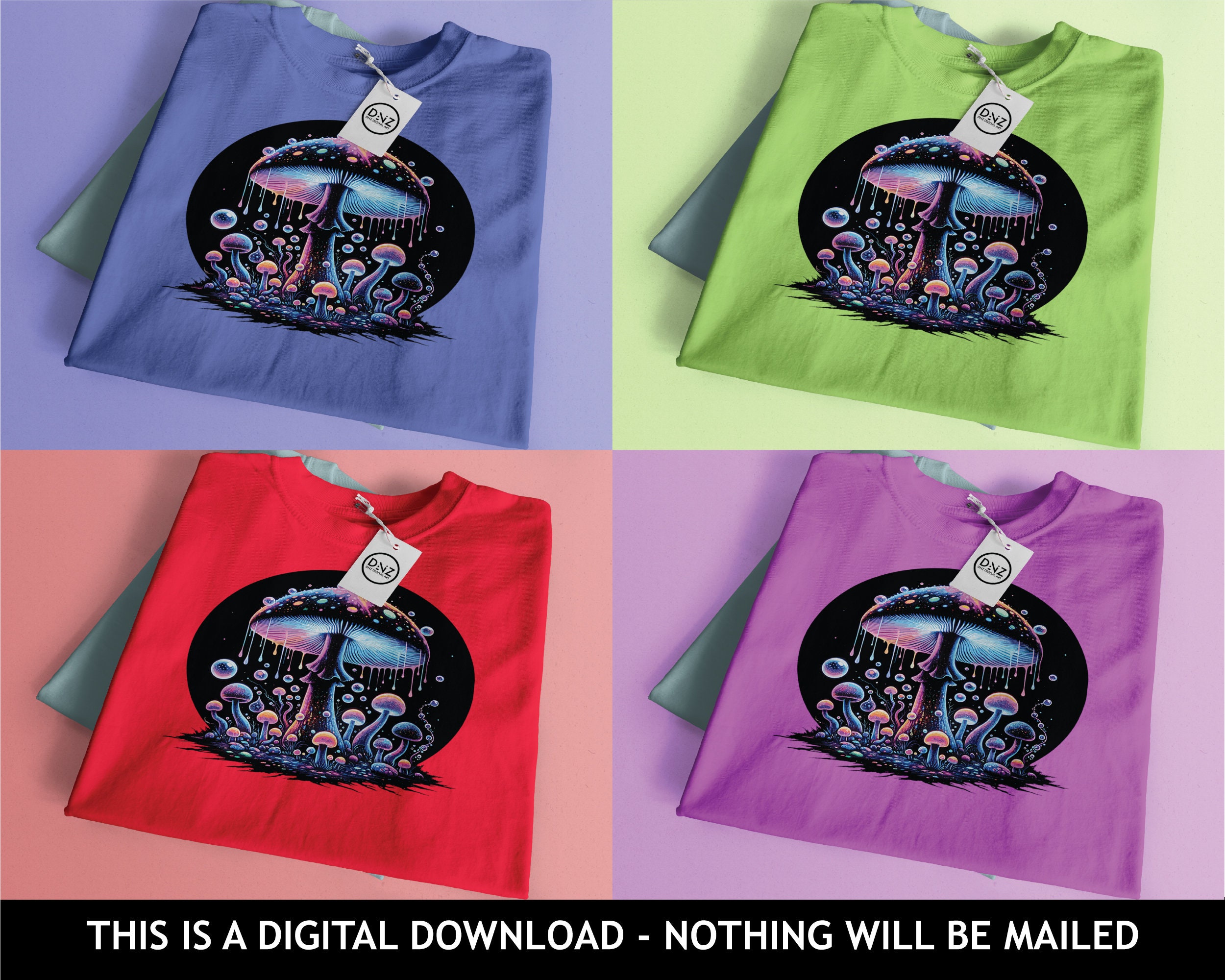 Magic Mushroom T-shirt Print, Night Mushrooms Png, Colorful Mushroom ...