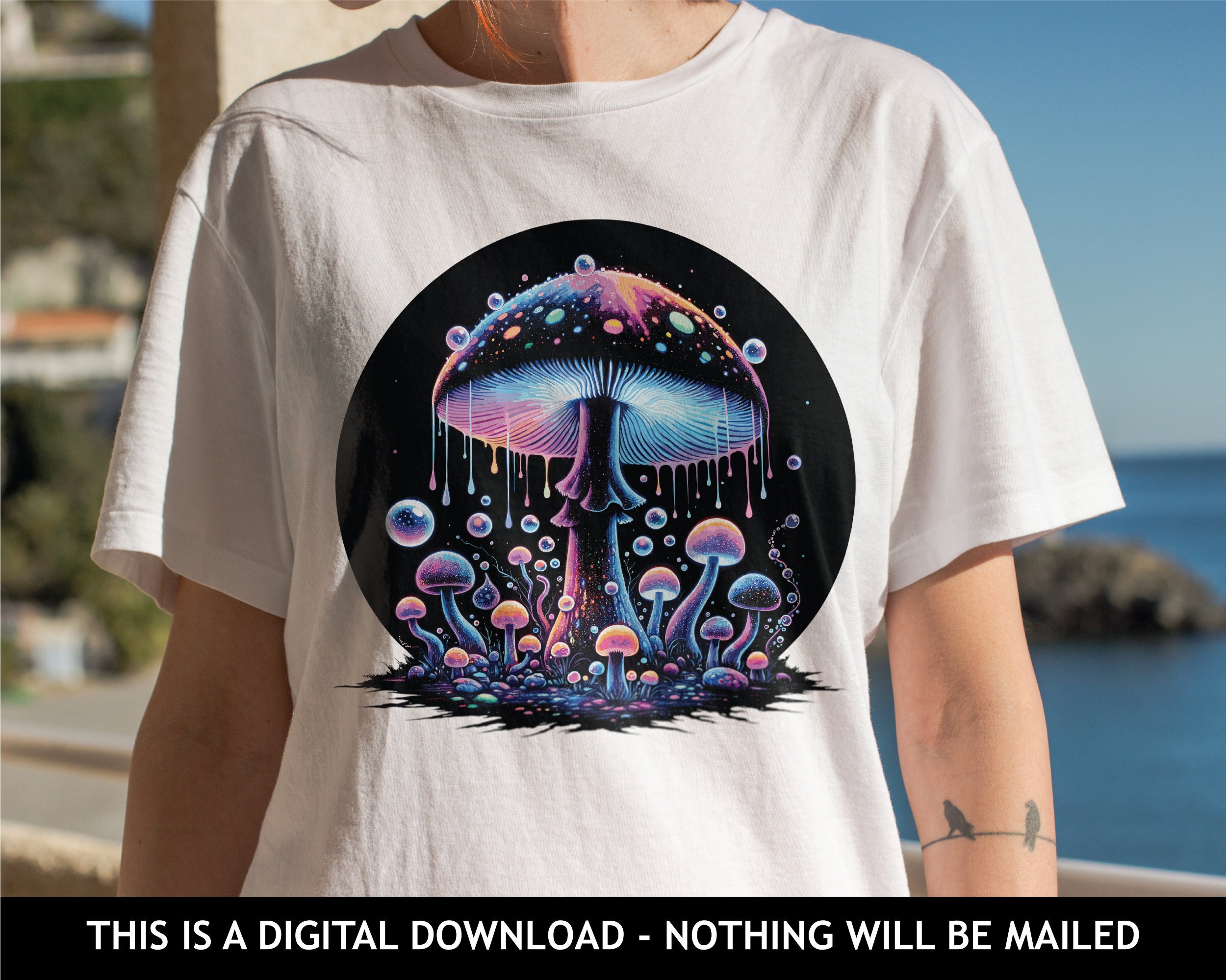 Magic Mushroom T-shirt Print, Night Mushrooms Png, Colorful Mushroom ...