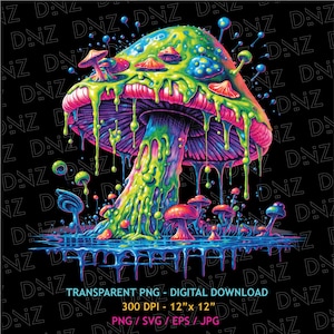 Poison Mushroom Png, Magic Mushroom Clipart, Trippy T-Shirt Design, Colorful Mushroom, Psychedelic Mushroom Svg, Printable Transparent PNG