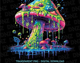 Poison Mushroom Png, Magic Mushroom Clipart, Trippy T-Shirt Design, Colorful Mushroom, Psychedelic Mushroom Svg, Printable Transparent PNG