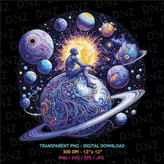 Psychedelic Cosmic Png, Trippy Svg-Eps, Colorful Space Design, Digital Download for Sublimation, Ready T-shirt Printing, Vibrant Art for DIY