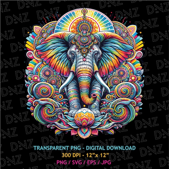 Psychedelic Elephant Png, Trippy Elephant Svg, Colorful Elephant T