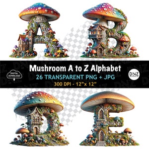 Alphabet champignon Png, lettres polices champignon, clipart alphabet, lettres décoratives, Png de l'alphabet forêt, autocollant champignon, téléchargement numérique