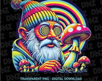 Magic of the Mushroom Png, Psychedelic Gnome Svg, Colorful Dwarf T-Shirt Print, Magic Mushrooms Design, Psychedelic Art, Png For Sublimation