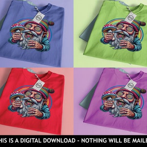 May include: Four colorful t-shirts, each in a different color: blue, green, red, and purple. Each shirt features a graphic of a gnome holding a mushroom. The text "THIS IS A DIGITAL DOWNLOAD - NOTHING WILL BE MAILED" is at the bottom.