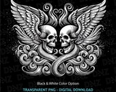 Angel Skull Png, Angel Wings Svg, Skull Shirt Print, Tribal Tattoo Art, Calligraphy Art, Biker Style, Skull Wall Art, Png For Sublimation