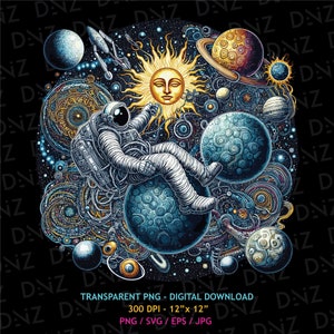Trippy Spaceman Png, Trippy Astronaut Svg, Arte psicodélico, Diseño de espacio colorido, Astronomía Png, Impresión de camisetas listas, Descarga digital