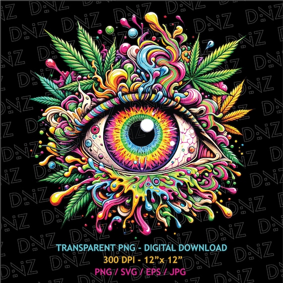 Psychedelic Eye PNG, Trippy Eye T-shirt Print, Colourful Eye SVG, Graffiti Art, Weed Leaf and Eye, Printable Transparent, Digital Download