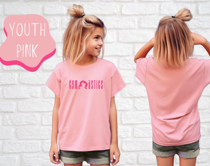 Girls Gymnastics T-Shirt – Youth Short Sleeve Tee – Pink Graphic Gymnast Tee