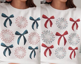 4th Of July PNG, USA, Cute Independence Day,  Coquette bow Png, Fourth of July Png America Flag, American Girly, Cute Fireworks Tee, 2 pack