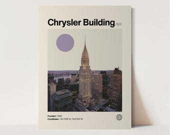 Chrysler Building Poster, Minimalist, Helvetica, Mid-Century Modern, Chrysler Building Travel Print, Chrysler Building Wall Art, New York