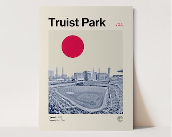 Truist Park Poster, Braves Poster, Minimalist, Helvetica, Mid-Century Modern, Baseball Art,  Baseball Stadium Poster, Atlanta Braves Retro