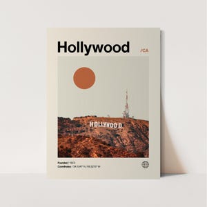 Hollywood Poster, minimalistisch, Helvetica, Mid-Century Modern, Hollywood Reisedruck, LA Poster, Hollywood Wandkunst, Hollywood LA Druck