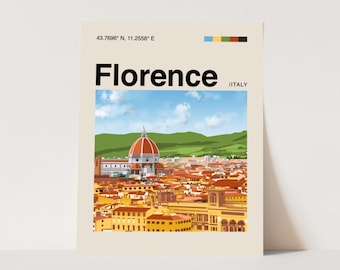 Cartel de Florencia, Minimalista, Helvética, Moderno de mediados de siglo, Impresión de viajes de Florencia, Cartel de Italia, Arte de la pared de Florencia, Impresión de Florencia Italia