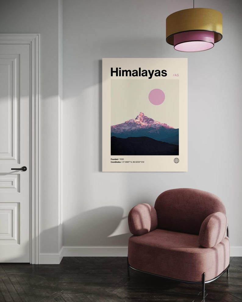 Himalayas Poster, Minimalist, Helvetica, Mid-century Modern, Himalayas ...