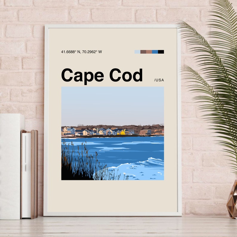 Cape Cod Beach Poster, Minimalist, Helvetica, Mid-century Modern, Cape ...